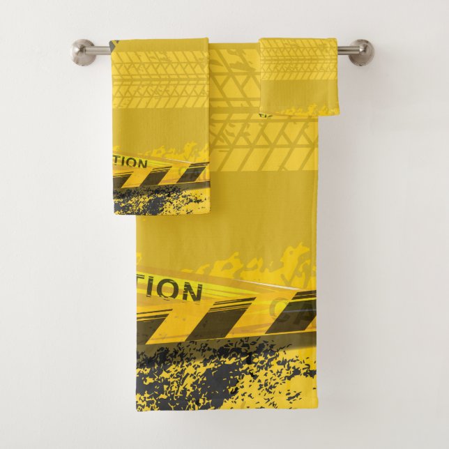 Tire track trace yellow background bath towel set (Insitu)