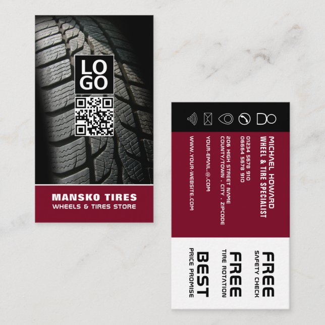 Tire Tread Design, Tire/Tyre Specialist Business Card (Front/Back)