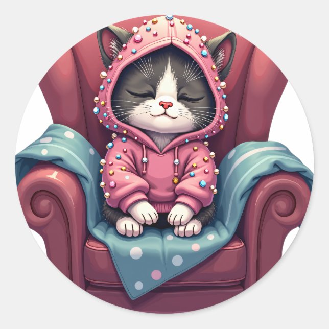 Tired Aesthetic Bedazzled Stuff Kawaii Cat Sticker (Front)