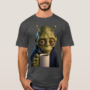 Tired Alien Morning Coffee Graphic T-Shirt