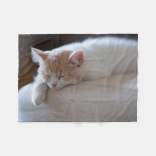 Tired Beige And White Kitten Fleece Blanket