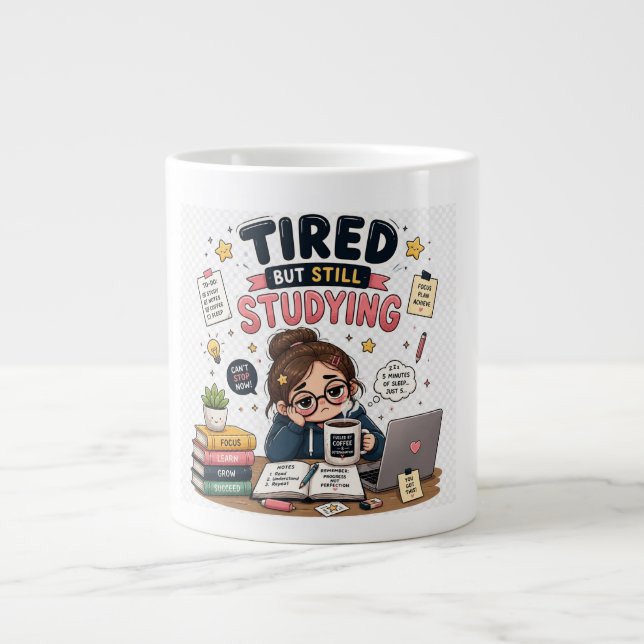 Tired But Still Studying Funny Student Coffee Mug (Front)