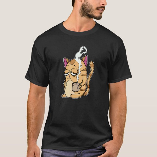 Tired Cat Needs Coffee T-Shirt (Front)