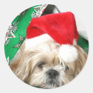 Tired Christmas Shih Tzu Classic Round Sticker