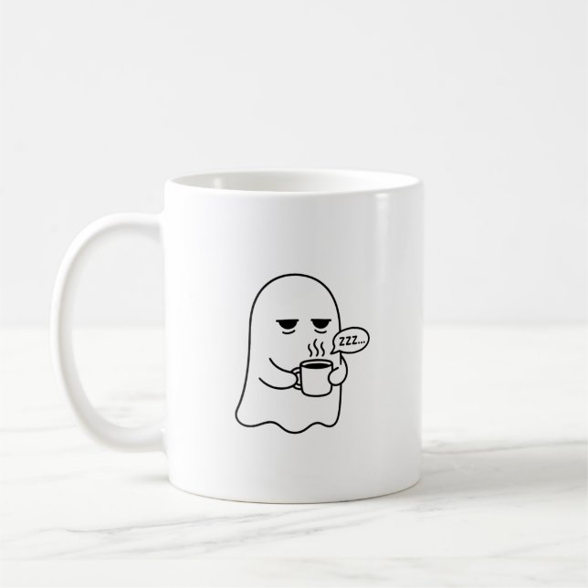 Tired Coffee Ghost -Funny Sarcastic Minimalist Mug (Left)