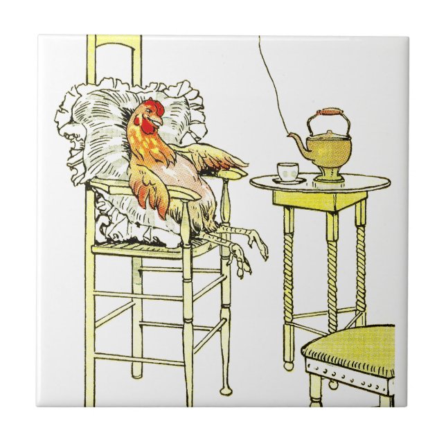 Tired Hen Having a Cuppa Ceramic Tile (Front)
