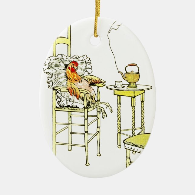 Tired Hen Having a Cuppa Ceramic Tree Decoration (Front)