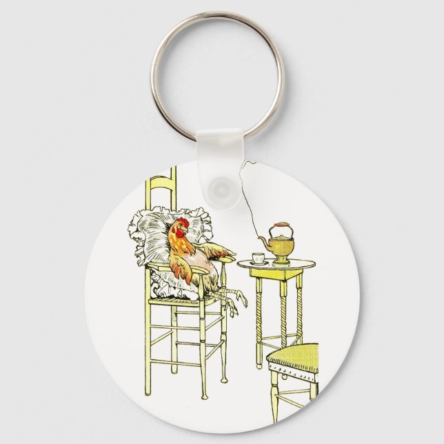 Tired Hen Having a Cuppa Key Ring (Front)