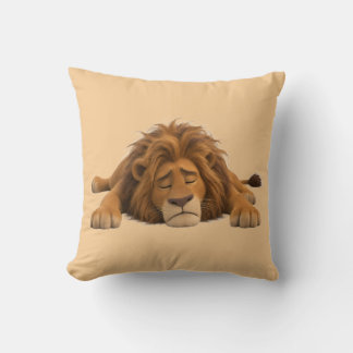 Tired Lion Cute Sleeping Lion Throw Pillow