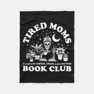 Tired moms book club skeleton reading bookish fleece blanket