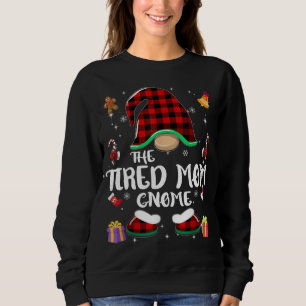Tired Mum Gnome Buffalo Plaid Red Matching Family Sweatshirt