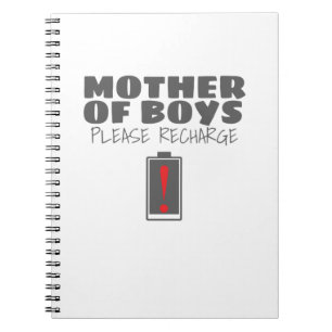 Tired Mum Mother of Boys Please Recharge Gift Notebook