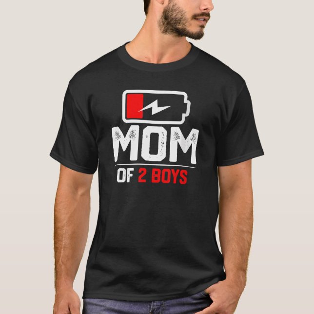 Tired Mum Of 2 Boys Low Battery Matching Family T-Shirt (Front)