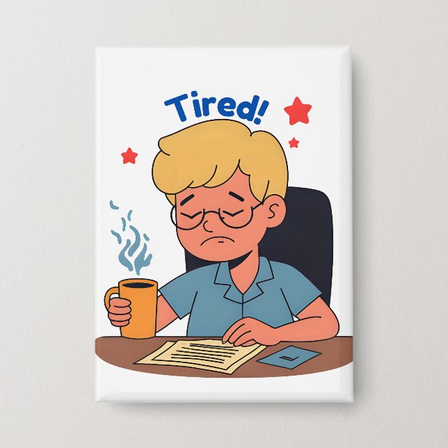 Tired Office Worker Cartoon – Funny Coffee & Work  (Front)