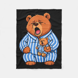 Tired Papa Bear with Baby in Pyjamas Sleep Fleece Blanket