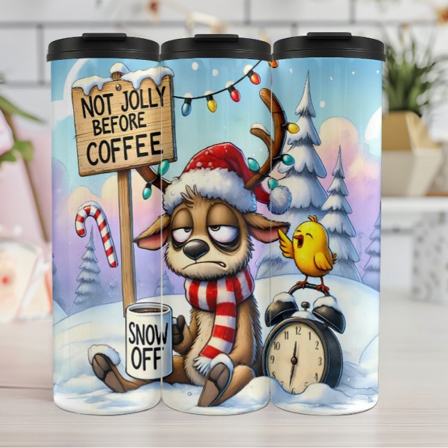 Tired Reindeer Needs Coffee Thermal Tumbler (Creator Uploaded)