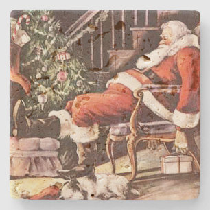 Tired Santa Claus Christmas Stone Coaster