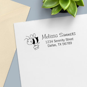 Tired Stressed Bee Holding Briefcase Address Self-inking Stamp