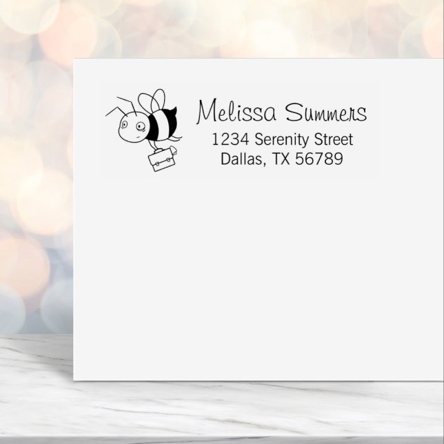 Tired Stressed Bee Holding Briefcase Address Self-inking Stamp (Creator Uploaded)