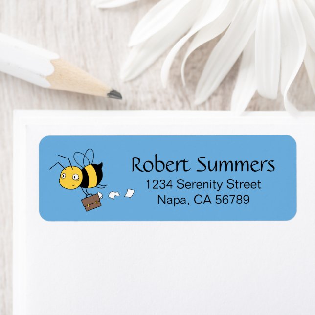 Tired Stressed Bee Holding Briefcase Return Address Label (Insitu)