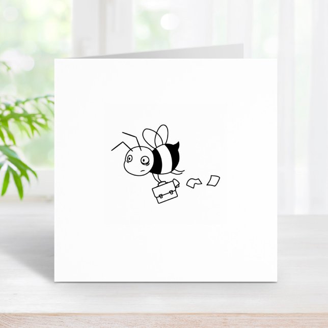 Tired Stressed Worker Bee Holding Briefcase 2 Rubber Stamp (Creator Uploaded)