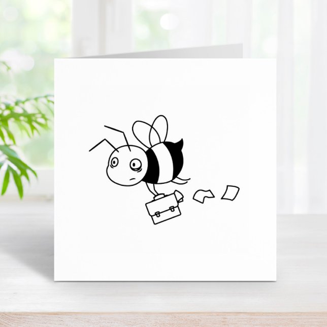 Tired Stressed Worker Bee Holding Briefcase Rubber Stamp (Creator Uploaded)