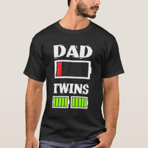 Tired Twin Dad Low Battery Dad Of Twins T-Shirt