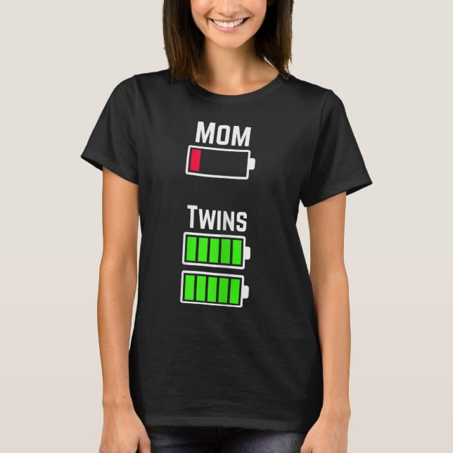 Tired Twin Mum Low Battery Charge T-Shirt (Front)