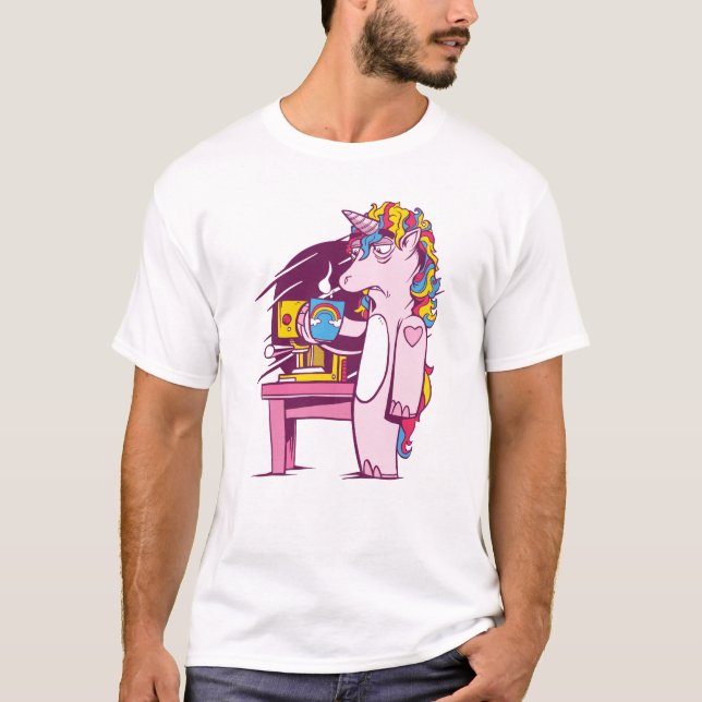 Tired unicorn with coffee T-Shirt (Front)