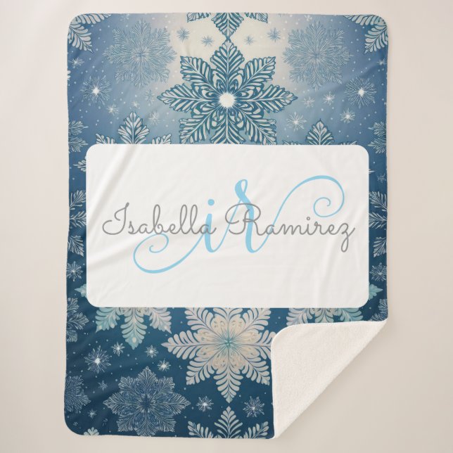 Tirrinia Snowflake Pattern with Monogram & Name Sherpa Blanket (Front)