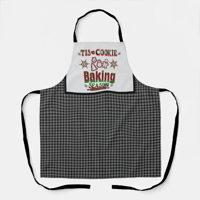 Tis Cookie Baking Season Black and White Chequered Apron (Front)