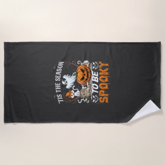 Tis Season Be Spooky Halloween Pumpkin Ghost Beach Towel