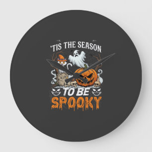 Tis Season Be Spooky Halloween Pumpkin Ghost Large Clock