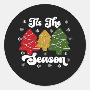 Tis Season Christmas Tree Debbie Cool Unique Classic Round Sticker