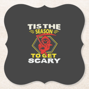 Tis Season Get Scary Grim Reaper Halloween Paper Coaster