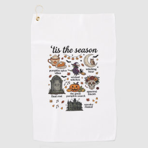 Tis Season Halloween Witch Pumpkin Skull_1 Golf Towel