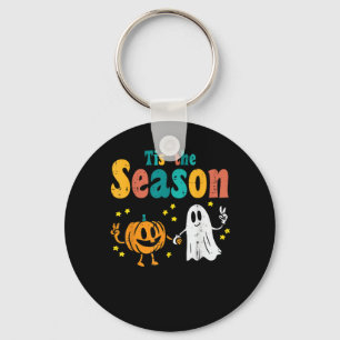Tis Season Pumpkin Leaf Latte Fall Softball Key Ring
