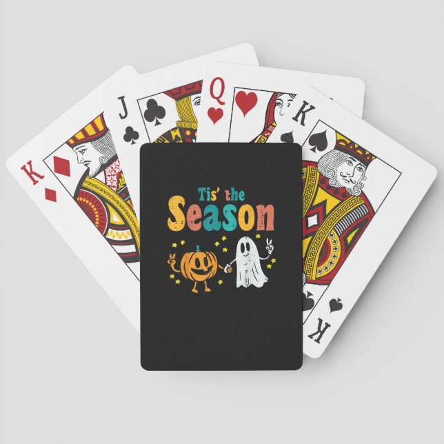 Tis Season Pumpkin Leaf Latte Fall Softball Playing Cards (Back)