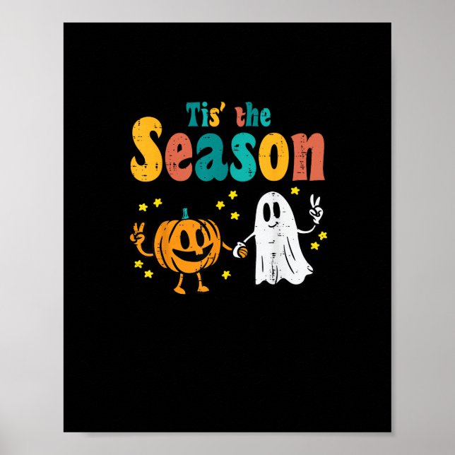 Tis Season Pumpkin Leaf Latte Fall Softball Poster (Front)