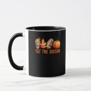 Tis Season Pumpkin Leaf Latte Fall Thanksgiving Fo Mug