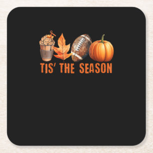 Tis Season Pumpkin Leaf Latte Fall Thanksgiving Fo Square Paper Coaster