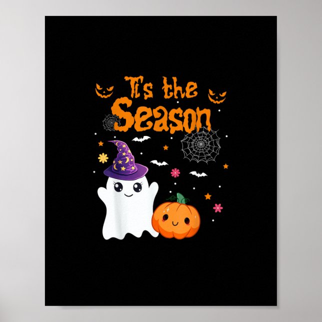 Tis Season Pumpkin Retro Groovy Vintage Halloween Poster (Front)