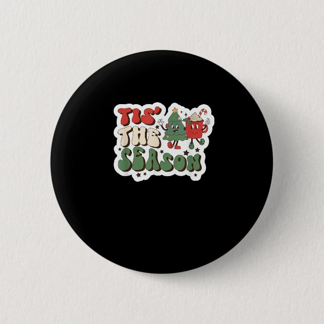 Tis Season Retro Funny Sloth 6 Cm Round Badge (Front)