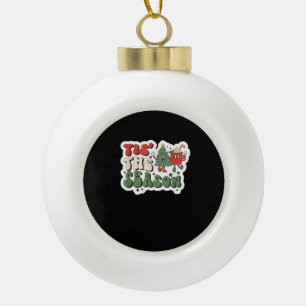 Tis Season Retro Funny Sloth Ceramic Ball Christmas Ornament