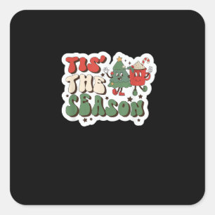 Tis Season Retro Funny Sloth Square Sticker