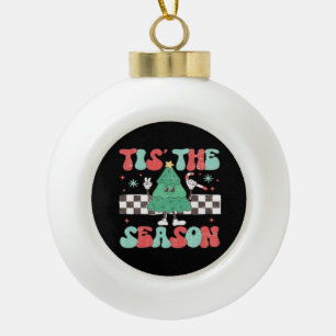 Tis Season Retro Womans Holiday Ceramic Ball Christmas Ornament