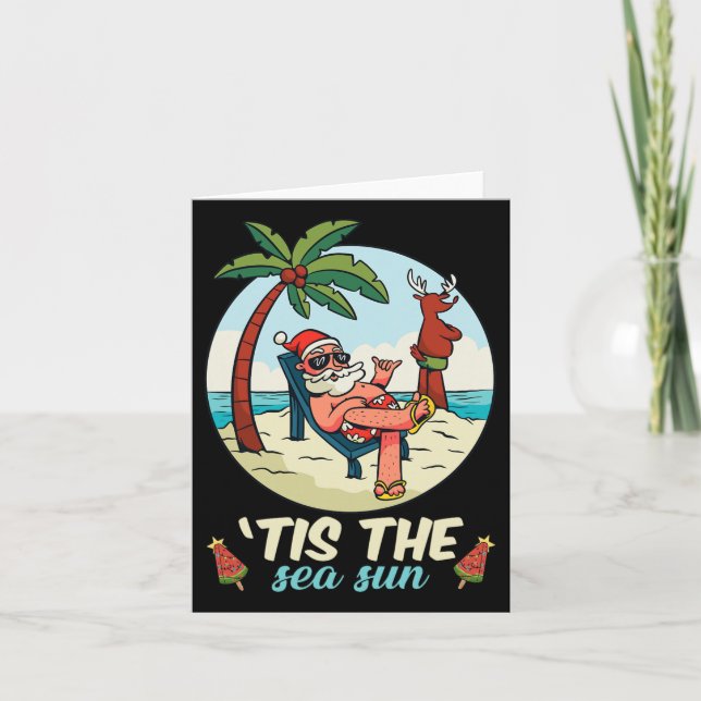 Tis The Sea-sun Christmas In July Beach Summer Chr Card (Front)