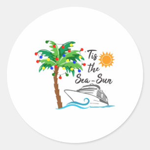 Tis The Sea Sun Christmas In July Beach Summer Cru Classic Round Sticker