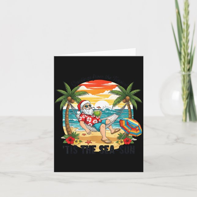 Tis The Sea-sun Christmas In July Hawaii Santa Bea Card (Front)