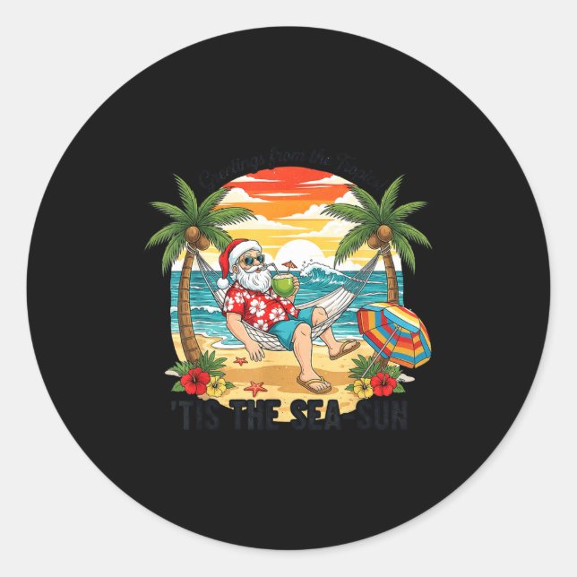 Tis The Sea-sun Christmas In July Hawaii Santa Bea Classic Round Sticker (Front)